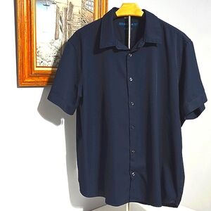Perry Ellis Men's Navy Blue  Short Sleeve Shirt